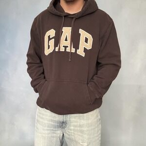 Gap Arch Logo Hoodie Brown Tan Vintage 90s Skater Baggy Sweatshirt Size XL